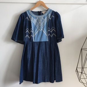 Embroidered Denim Dress